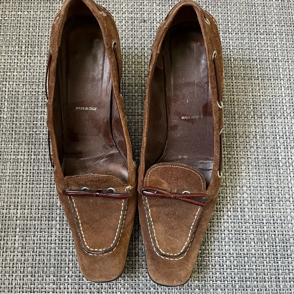PRADA suede loafer kitten heels